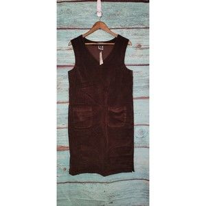 NWT Lands' End Vintage Y2K NOS Corduroy Pullover Brown Midi Dress Size 8